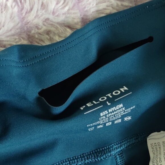 Peloton Teal Blue Green Yoga Waistband Back Pocket Activewear Gym Capri Large - Picture 4 of 10